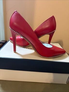 BCBGeneration Red Stud-Trim Pointed Toe High Heels